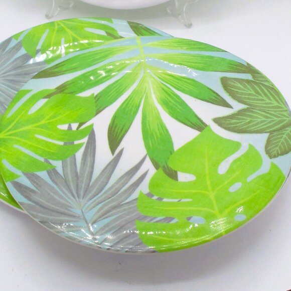 Tropical Leaf Print Melamine Dinner Plates Set Of 5 10" Dishwasher Safe  Summer - Picture 2 of 3